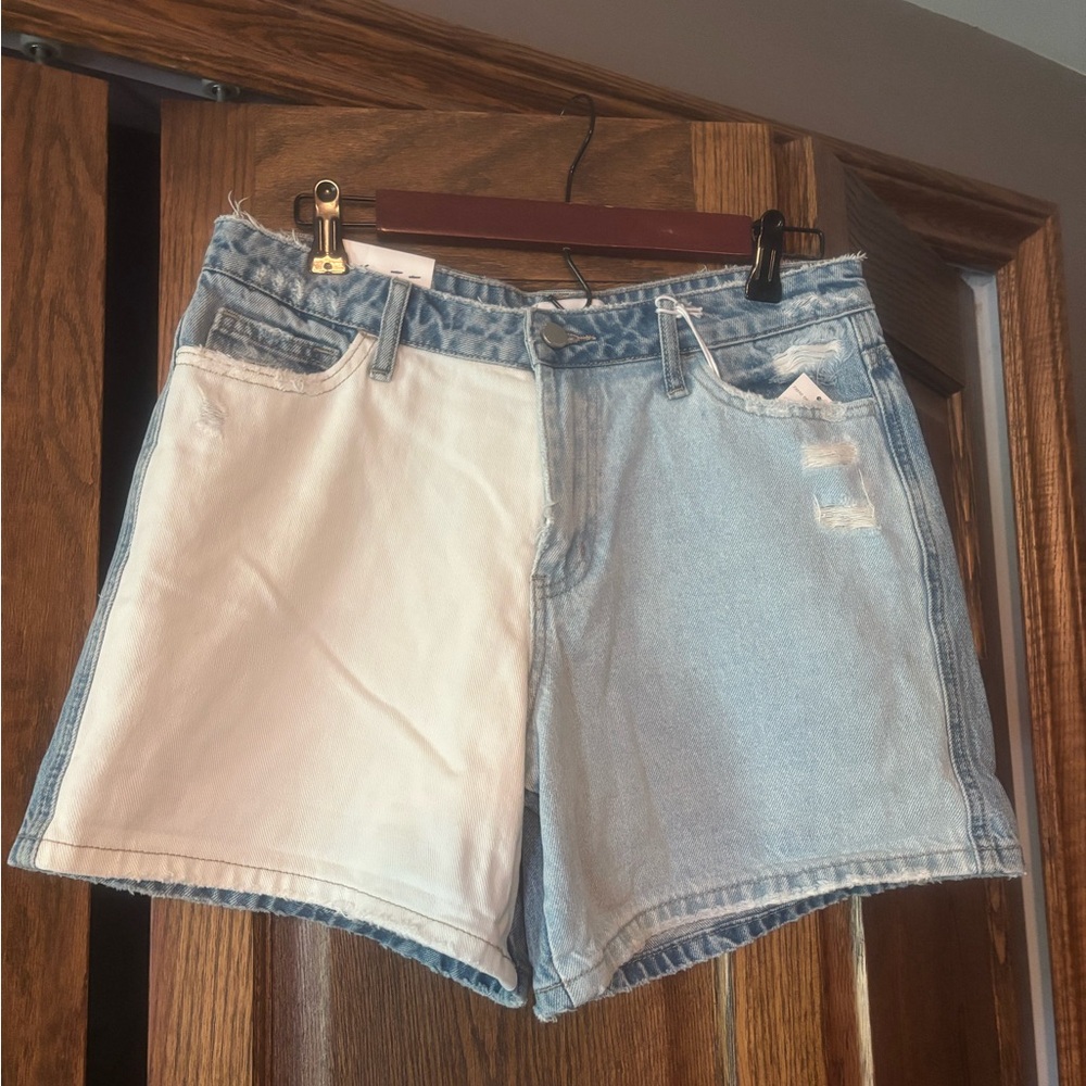 Flying Monkey Two-Tone Jean Shorts - White and Light Blue